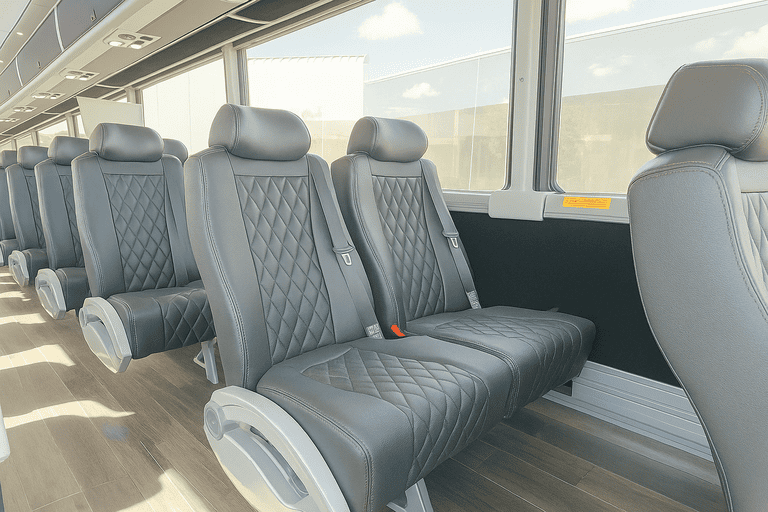 interior of Akron Shuttle Bus Rentals charter bus